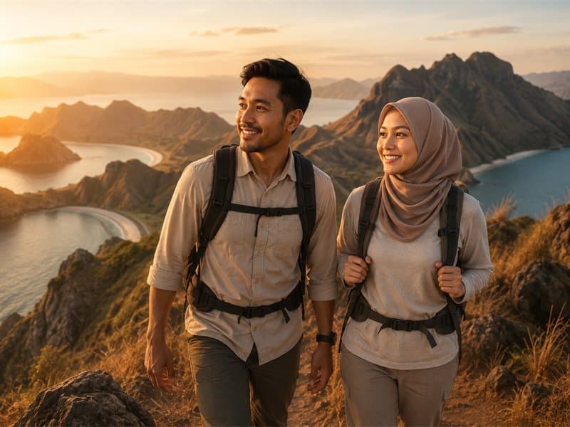 Dua pendaki menyusuri punggungan Pulau Padar